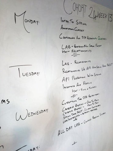 CodeClan E24 week 13 agenda on whiteboard