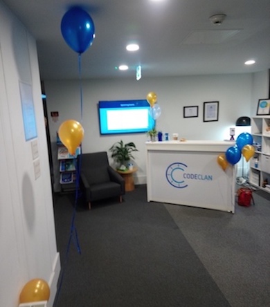 Photo of CodeClan reception area with decorations