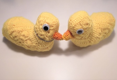 Photo of knitted duck mascots